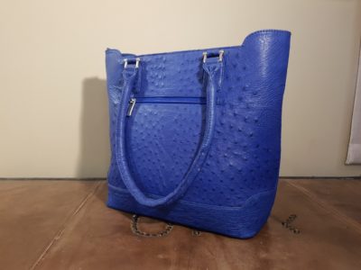 Blue Ostrich Leather Handbag Karoo