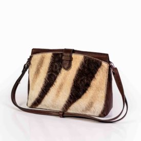 Brown striped leather hide handbag