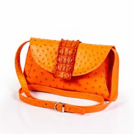 Orange ostrich leather small handbag