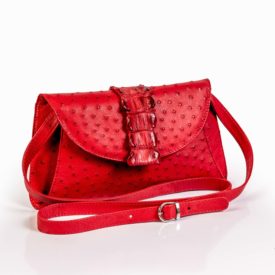 Red ostrich leather small handbag