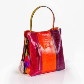Bright colour stripe leather handbag