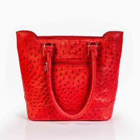 Red ostrich leather handbag