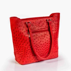 Red ostrich leather handbag