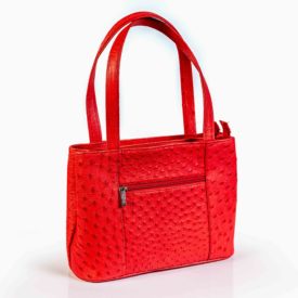 Red ostrich leather handbag