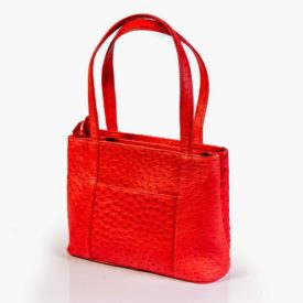 Red ostrich leather handbag