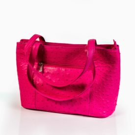 Fuschia pink ostrich leather handbag