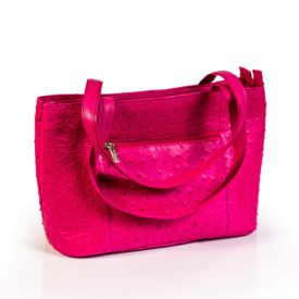 Fuschia pink ostrich leather handbag