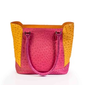 Pink brown ostrich leather handbag