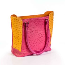 Pink brown ostrich leather handbag