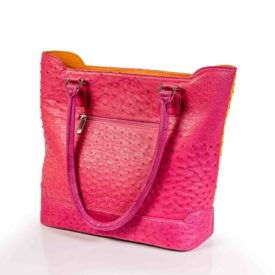 Bright pink ostrich leather handbag