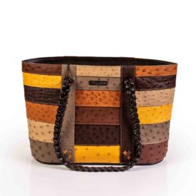 Dark brown mustard ostrich leather handbag