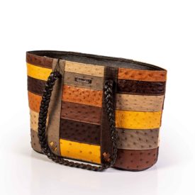 Dark brown mustard ostrich leather handbag