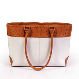 White tan ostrich leather handbag