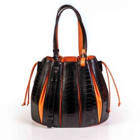 Black orange leather handbag