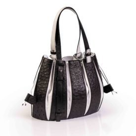BLack and white ostrich leather handbag