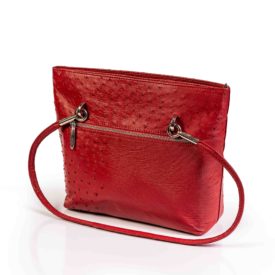 Red ostrich leather handbag