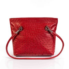 Red ostrich leather handbag