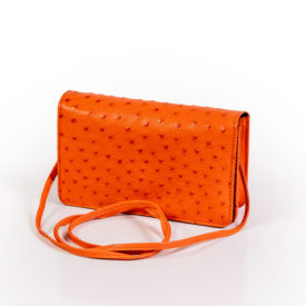 Orange ostrich leather handbag