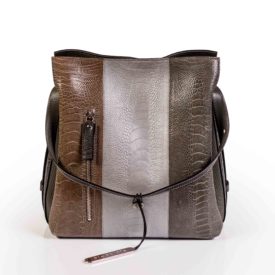 brown grey leather handbag