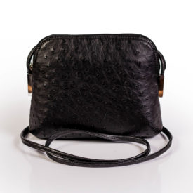 Black ostrich leather handbag