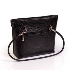Black ostrich leather handbag